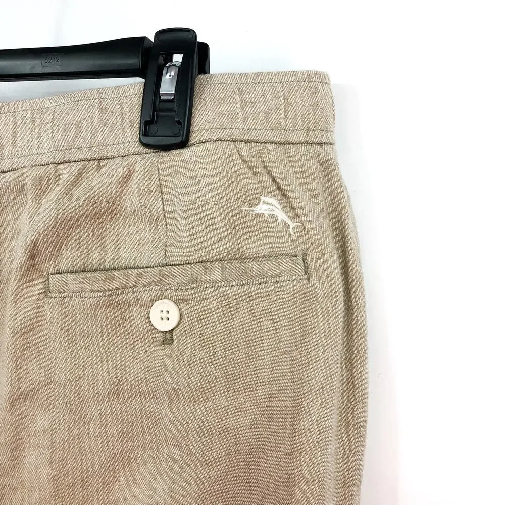TOMMY BAHAMA Men's Beach Coast Linen Pants XL Stone Khaki 32
